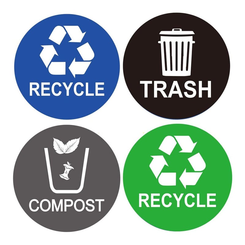Remarkable Recycle Sticker Trash Bin Label 8 Pack-4"x4"-Waterproof Organize & Coordinate Garbage Waste from Recycling Indoor & Outdoor,Great for Metal Aluminum Steel or Plastic Trash Cans,Use at Kitchen &Office - Image 1